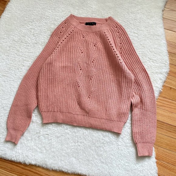 U2B NWOT Women's Cropped Chunky Waffle Knit Sweater, Old Rose, Size Medium - Picture 1 of 7